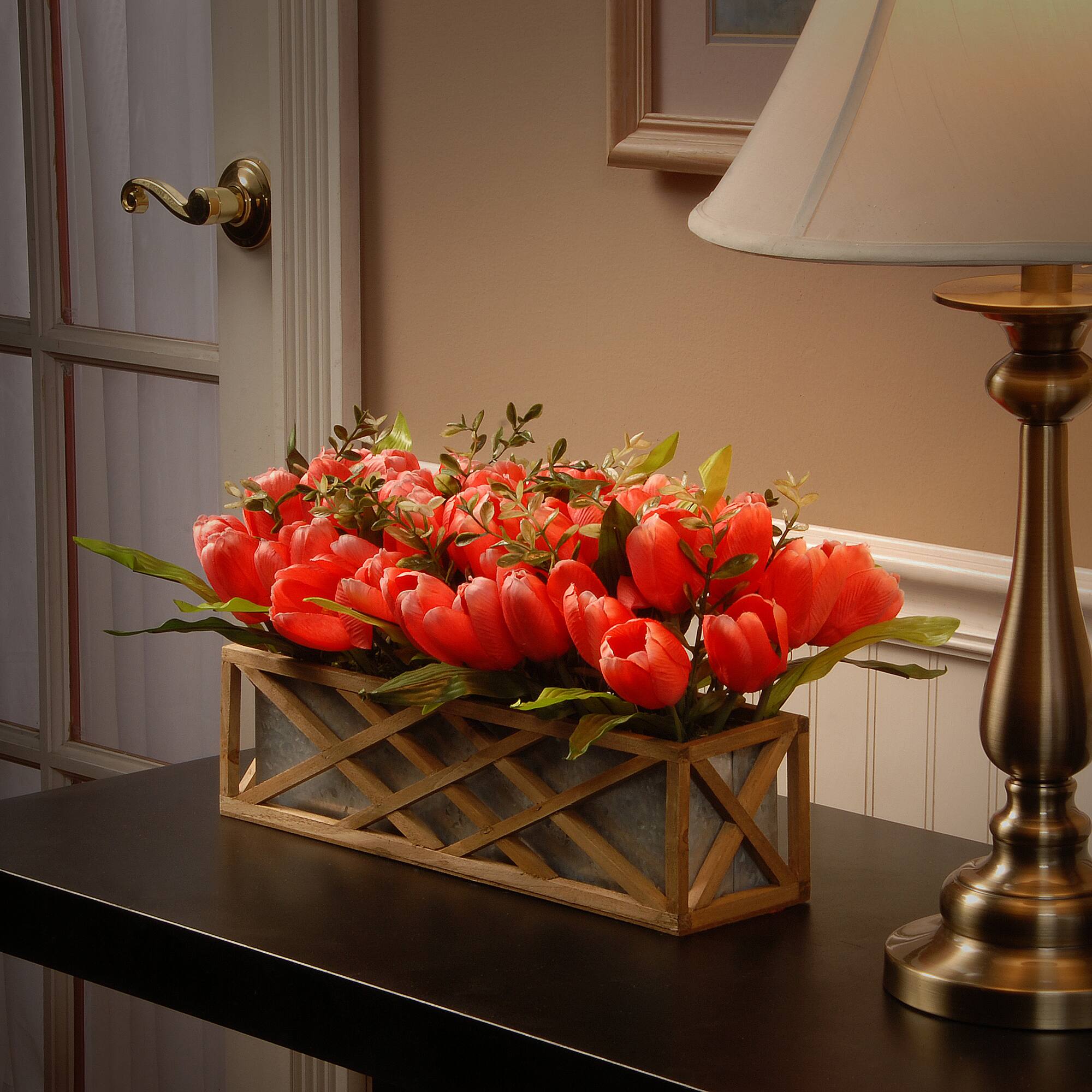 20" Planter with Pink Tulips
